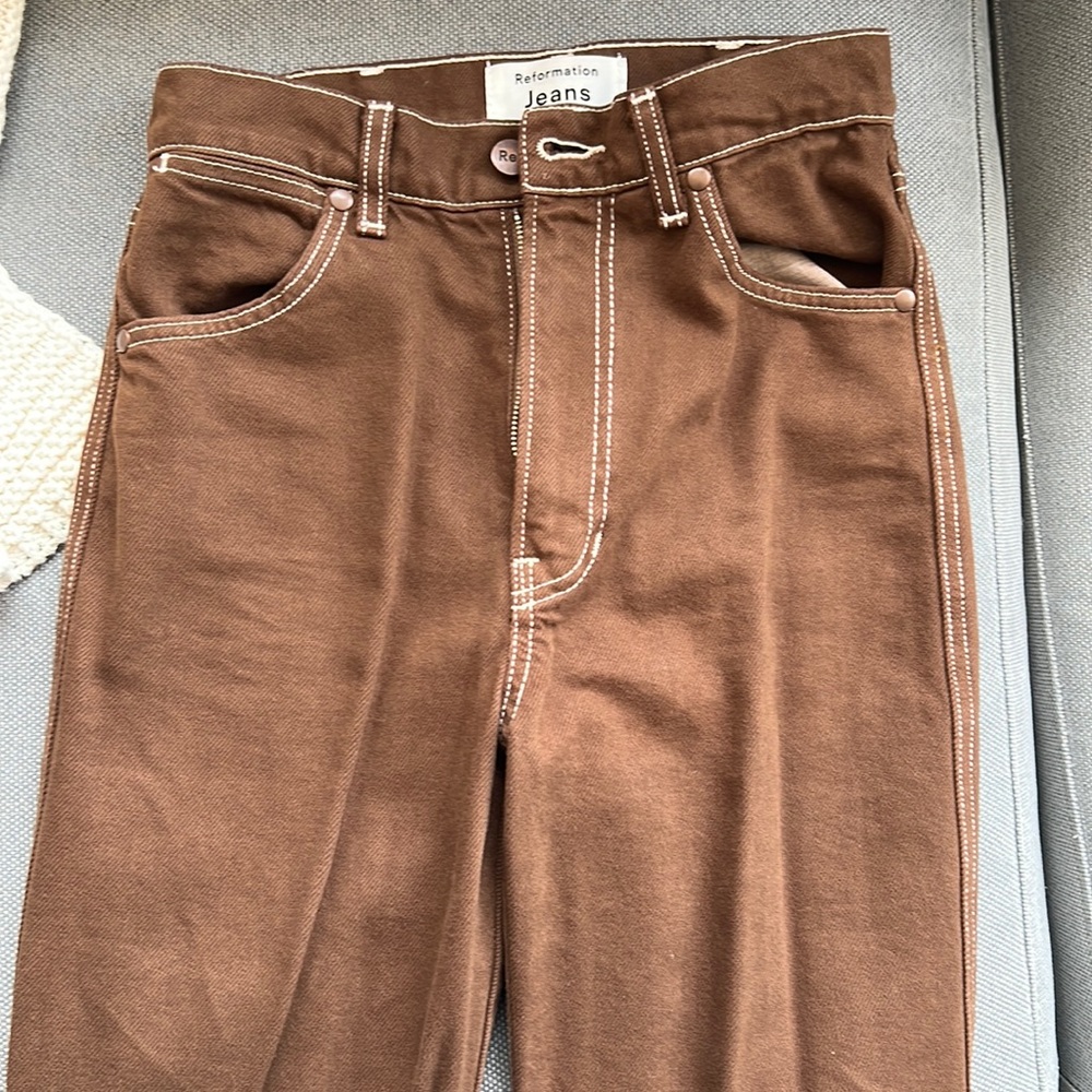 Reformation cowboy high rise straight jeans in chocolate